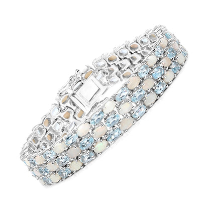 22.28 Carat Genuine Opal and Blue Topaz .925 Sterling Silver Bracelet