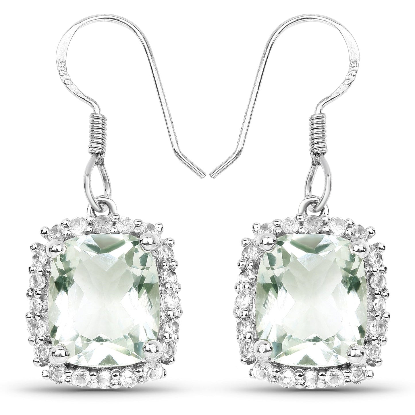 10.48 Carat Genuine Green Amethyst and White Topaz .925 Sterling Silver Earrings