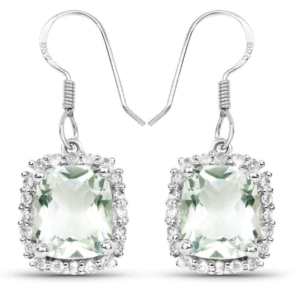 10.48 Carat Genuine Green Amethyst and White Topaz .925 Sterling Silver Earrings