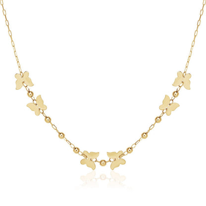 14k Yellow Gold 18 inch Necklace with Polished Butterflies and Beads
