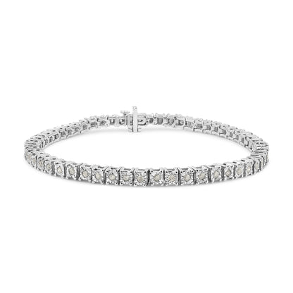 .925 Sterling Silver 1.0 Cttw Diamond Square Frame Miracle-Set Tennis Bracelet (I-J Color, I3 Clarity) - 7"