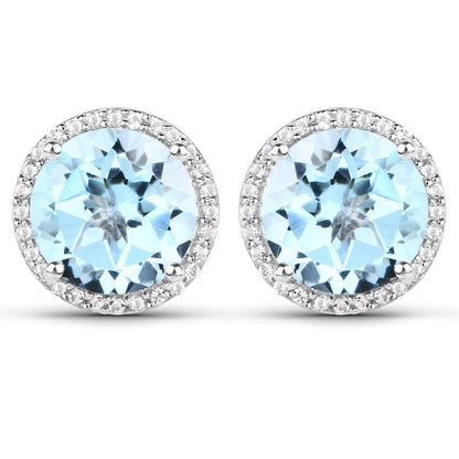 7.78 Carat Genuine Blue Topaz and White Topaz .925 Sterling Silver Earrings
