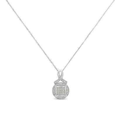 .925 Sterling Silver 1/3 cttw Diamond Ribbon and Circle Cluster 18" Pendant Necklace (I-J Color, I3 Clarity)