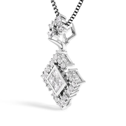 10K White Gold Princess Cut Diamond Geometric Pendant Necklace