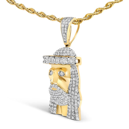Men's 10K Yellow Gold 1 1/3 Cttw Diamond Studded Jesus Pendant Necklace