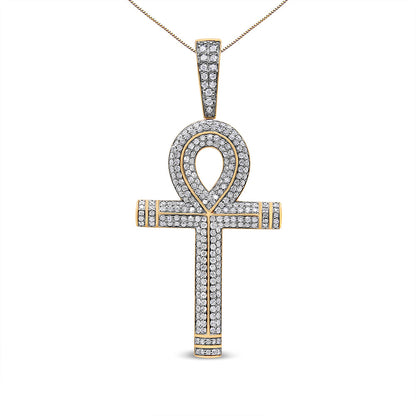 10K Yellow Gold 1 7/8 Cttw Round Diamond Ankh Men's Pendant Necklace