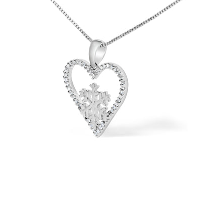 925 Sterling Silver 1/10ct TDW Diamond Heart Pendant Necklace 18"