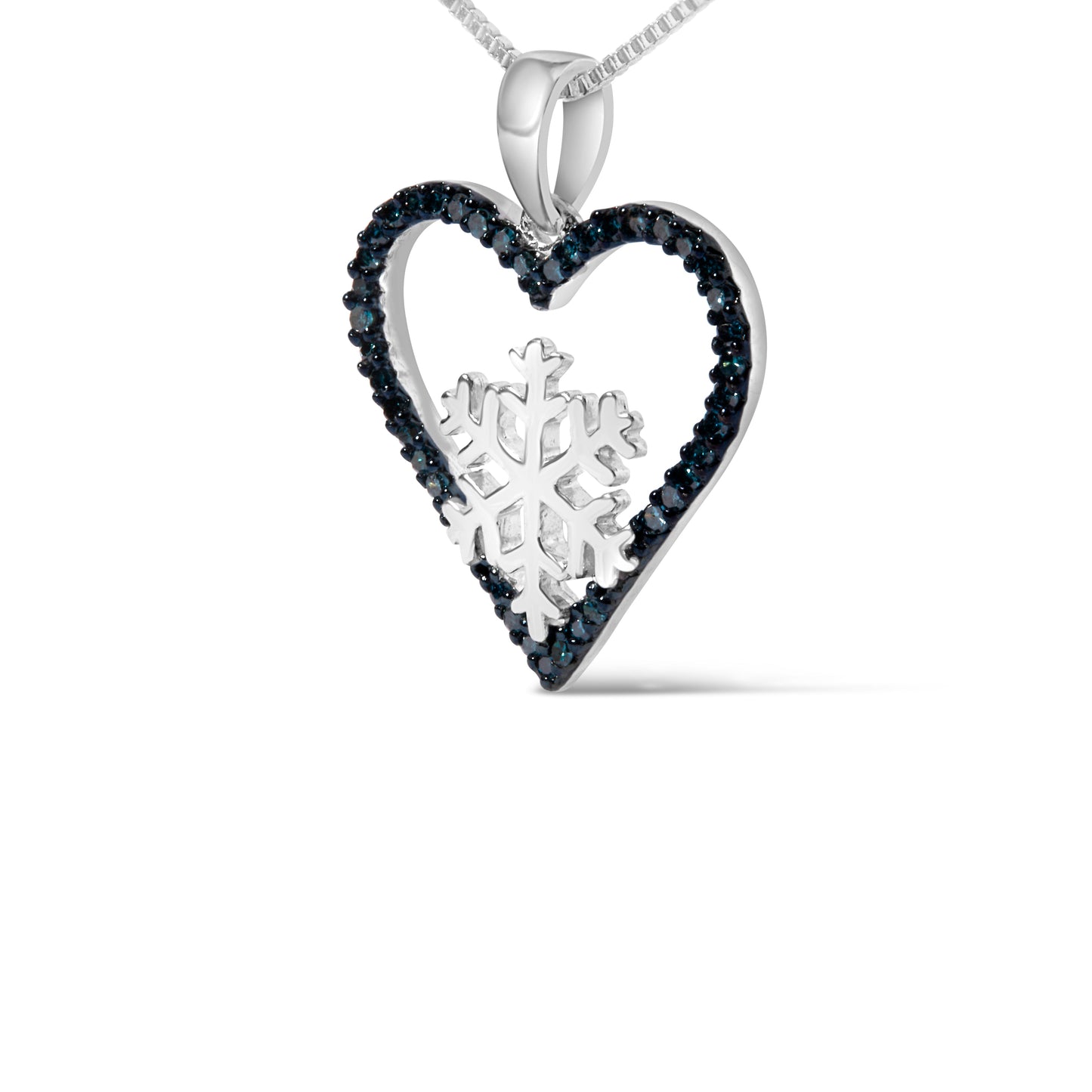 925 Sterling Silver 1/10ct TDW  Blue Treated  Diamond Heart Pendant Necklace