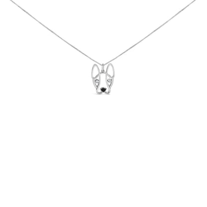.925 Sterling Silver Diamond Accent and Black Enamel French Bullldog 18" Inch Pendant Necklace inch (I-J Color, I2-I3 Clarity)