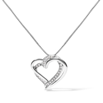 925 Sterling Silver 1/10ct TDW Diamond Double Heart Pendant Necklace
