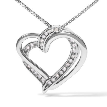 925 Sterling Silver 1/10ct TDW Diamond Double Heart Pendant Necklace