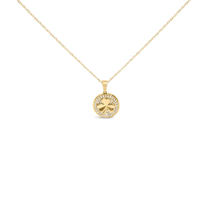 10K Yellow Gold 3 Leaf Clover 1/6 Cttw Diamond Pendant Necklace