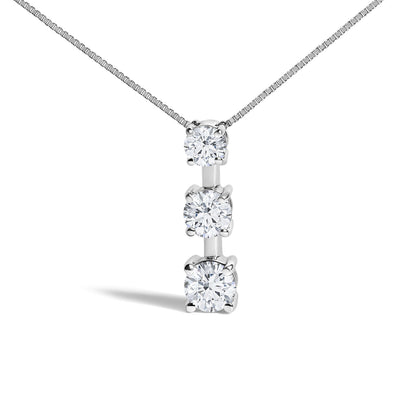 10K White Gold 1/2 Cttw Diamond 3 Stone Drop Pendant Necklace