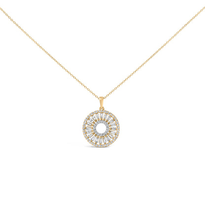 14K Yellow Gold Plated Sterling Silver 1 1/6 Cttw Diamond Sunburst Medallion Pendant Necklace