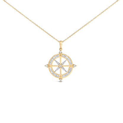 14K Yellow Gold Plated Sterling Silver 3/4 Cttw Diamond Compass Medallion Pendant Necklace