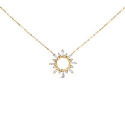 14K Yellow Gold Plated Sterling Silver 5/8 Cttw Diamond Open Starburst Pendant Necklace