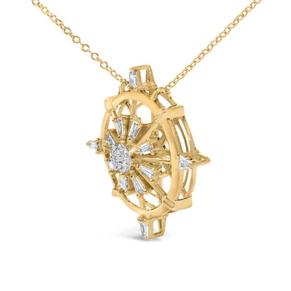 14K Yellow Gold Plated Sterling Silver 1/3 Cttw Diamond Compass Pendant Necklace
