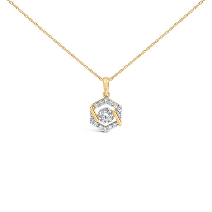 10K Yellow Gold Plated .925 Sterling Silver 1.0 Cttw Lab Grown Diamond Hexagon Halo Pendant Necklace