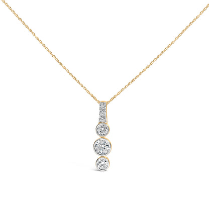 10K Yellow Gold Plated Silver 1 1/2 Cttw Lab Grown Diamond Bezel Set Vertical Drop Pendant Necklace