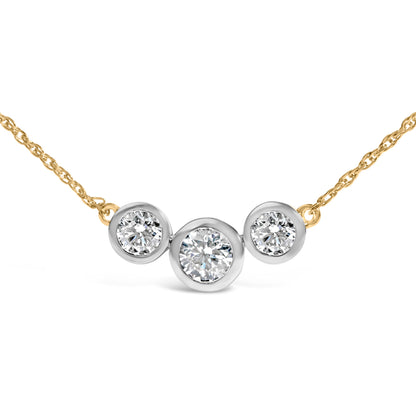 10K Yellow Gold Plated Sterling Silver 1.0 Cttw Lab Grown Diamond Bezel Station Necklace