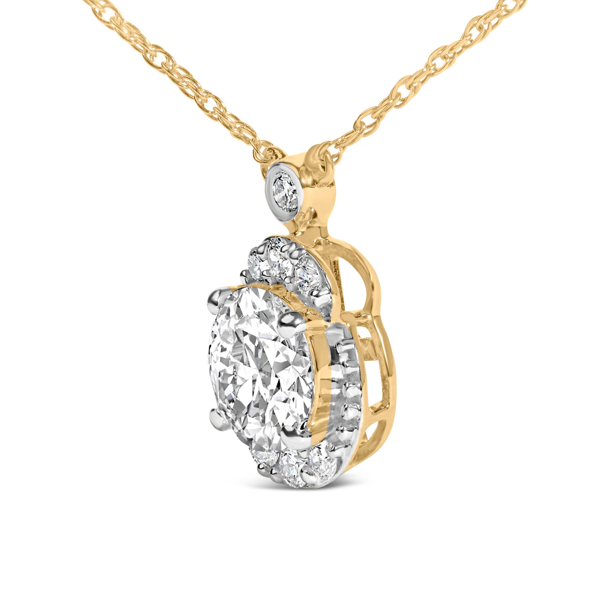 10K Yellow Gold Plated .925 Sterling Silver 1 1/2 Cttw Lab Grown Diamond Galaxy Halo Pendant Necklace