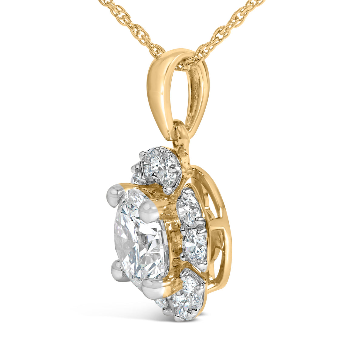 10K Yellow Gold Plated .925 Sterling Silver 2.0 Cttw Lab Grown Diamond Spoked Halo Pendant Necklace