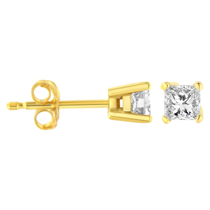 AGS Certified 14K White Gold 1.0 Cttw 4-Prong Set Princess-Cut Solitaire Diamond Push Back Stud Earrings (I-J Color, SI2-I1 Clarity)
