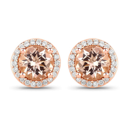 1.60 Carat Genuine Morganite and White Diamond 14K Rose Gold Earrings