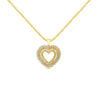 14K Yellow Gold Plated .925 Sterling Silver 1.0 Cttw Round and Baguette-Cut Diamond Composite Hearth 18" Pendant Necklace (I-J Color, I1-I2 Clarity)
