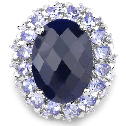 17.81 Carat Dyed Sapphire and Tanzanite .925 Sterling Silver Ring