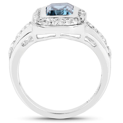2.29 Carat Genuine London Blue Topaz and White Topaz .925 Sterling Silver Ring