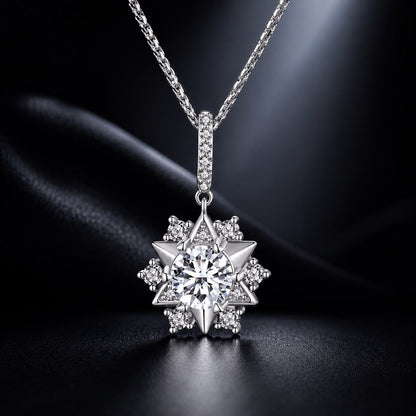 925 Sterling Silver Moissanite Necklace with Pavé Setting, 45cm, Platinum Plated, Women