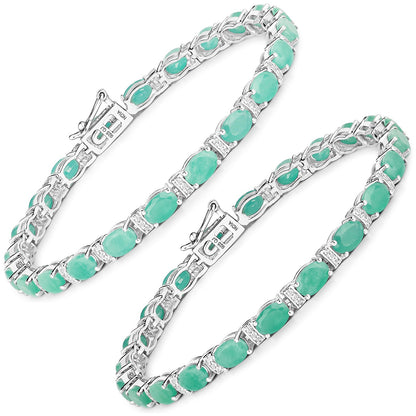 10.47 Carat Genuine Emerald and White Topaz .925 Sterling Silver Bracelet