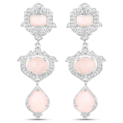 6.97 Carat Genuine Pink Opal and White Topaz .925 Sterling Silver Earrings
