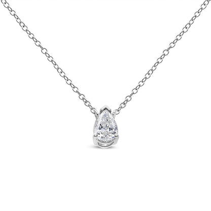 14K White Gold 1/5 Cttw Pear Shape Solitaire Diamond 18" Pendant Necklace (G-H Color, VS2-SI1 Clarity)