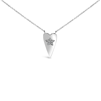 .925 Sterling Silver Diamond Heart with Star Pendant Necklace