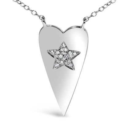 .925 Sterling Silver Diamond Heart with Star Pendant Necklace