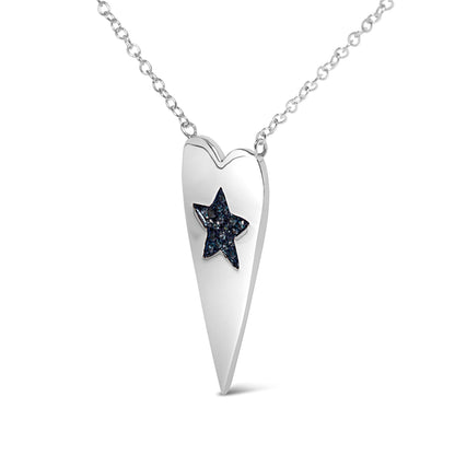 .925 Sterling Silver Blue Diamond Heart with Star Pendant Necklace