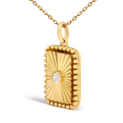14K Yellow Gold Diamond Accent Rectangular Fluted Medallion Pendant Necklace