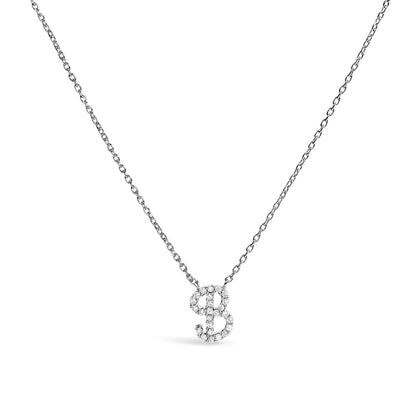 14K White Gold Diamond Accent "A" Initial Script Style Pendant Necklace