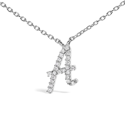 14K White Gold Diamond Accent "A" Initial Script Style Pendant Necklace