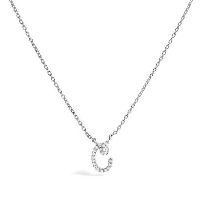 14K White Gold Diamond Accent "A" Initial Script Style Pendant Necklace