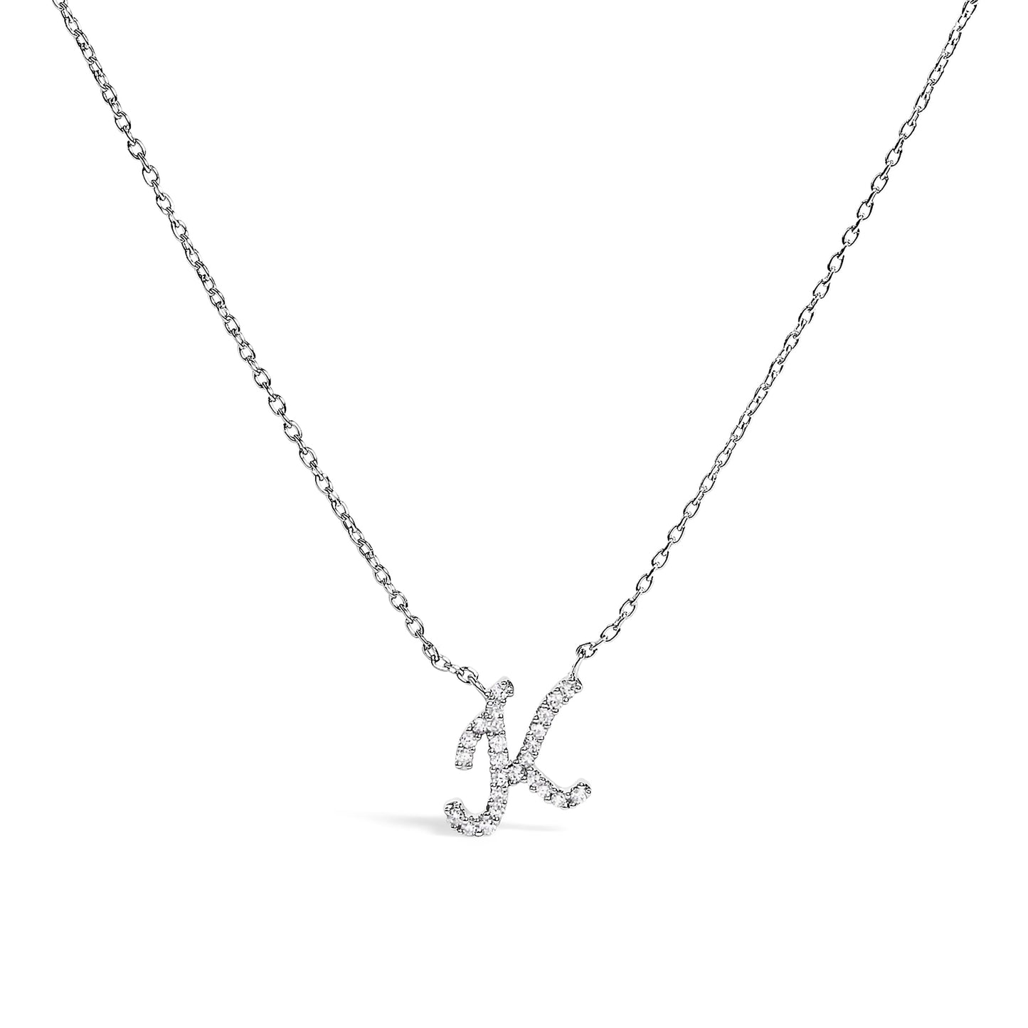 14K White Gold Diamond Accent "A" Initial Script Style Pendant Necklace