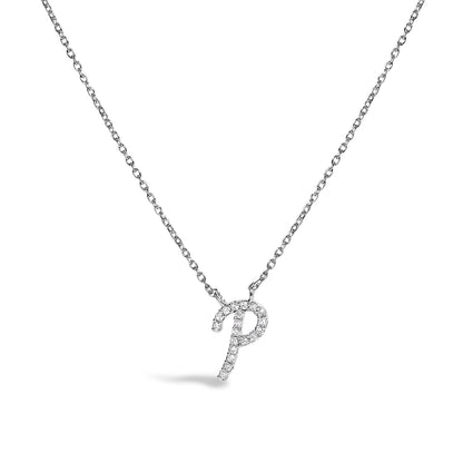 14K White Gold Diamond Accent "A" Initial Script Style Pendant Necklace