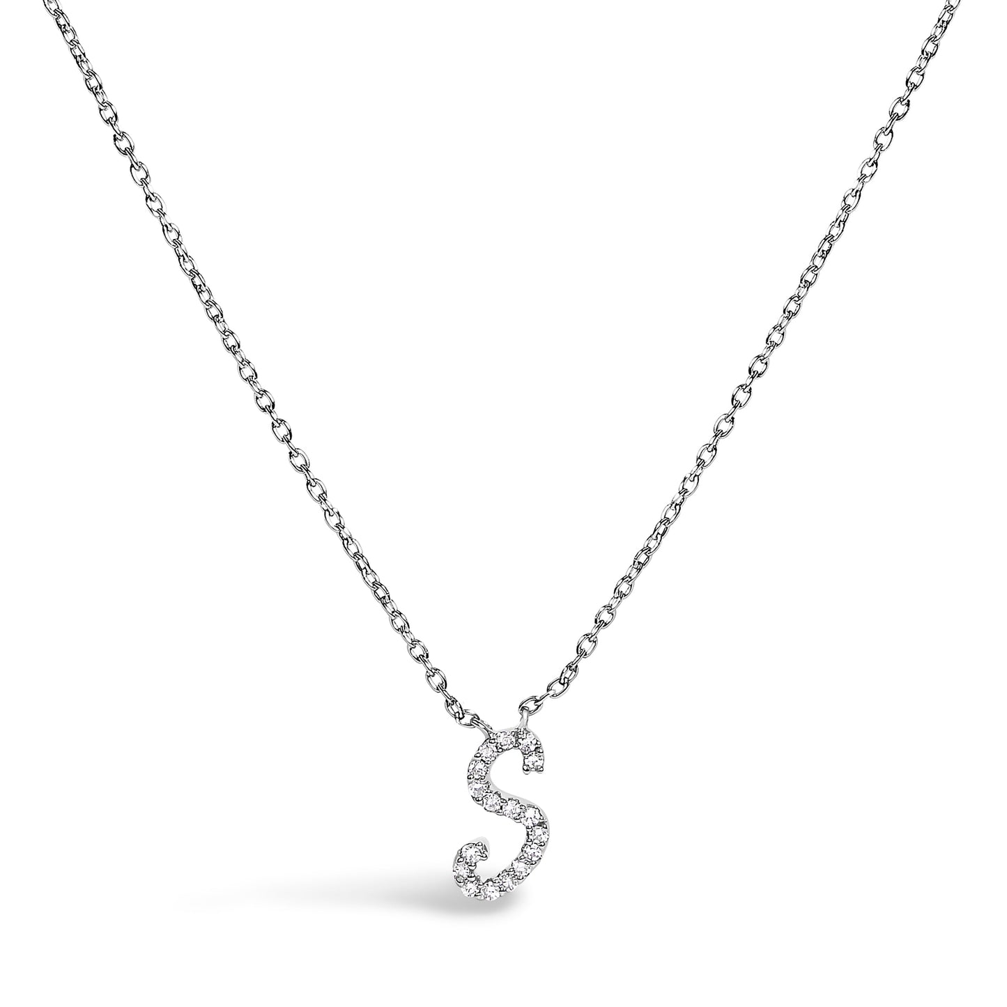 14K White Gold Diamond Accent "A" Initial Script Style Pendant Necklace