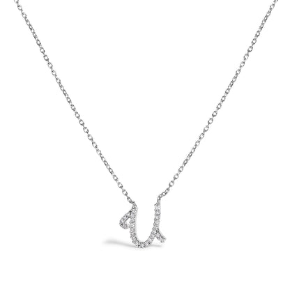 14K White Gold Diamond Accent "A" Initial Script Style Pendant Necklace