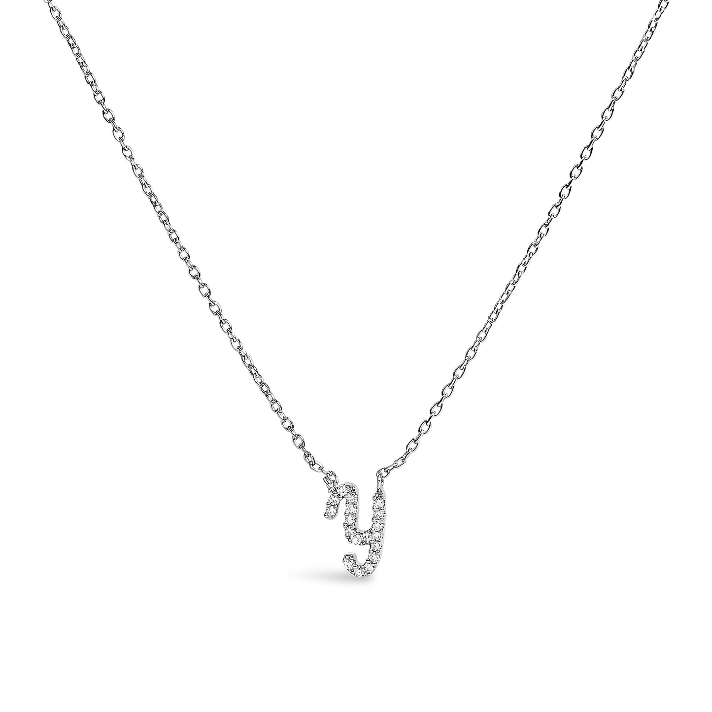 14K White Gold Diamond Accent "A" Initial Script Style Pendant Necklace