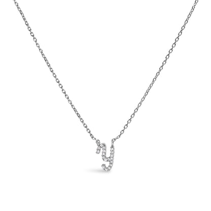 14K White Gold Diamond Accent "A" Initial Script Style Pendant Necklace
