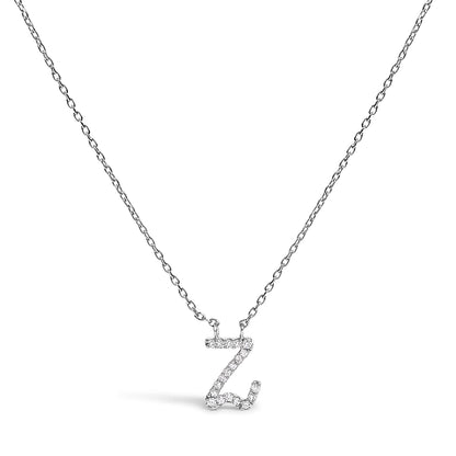 14K White Gold Diamond Accent "A" Initial Script Style Pendant Necklace