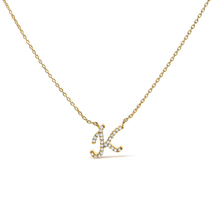14K White Gold Diamond Accent "A" Initial Script Style Pendant Necklace